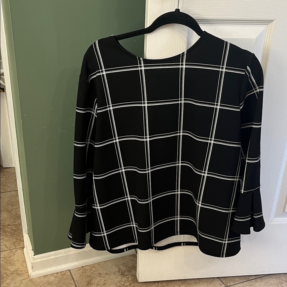 H&M Black and White Grid Blouse